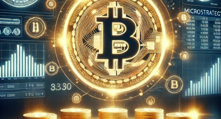 DALL·E 2025-01-21 06.28.30 - A powerful depiction of MicroStrategy’s Bitcoin acquisition, featuring a glowing Bitcoin icon surrounded by stacks of digital coins. The background in DALL·E 2025-01-21 06.28.30 - A powerful depiction of MicroStrategy’s Bitcoin acquisition, featuring a glowing Bitcoin icon surrounded by stacks of digital coins. The background in
